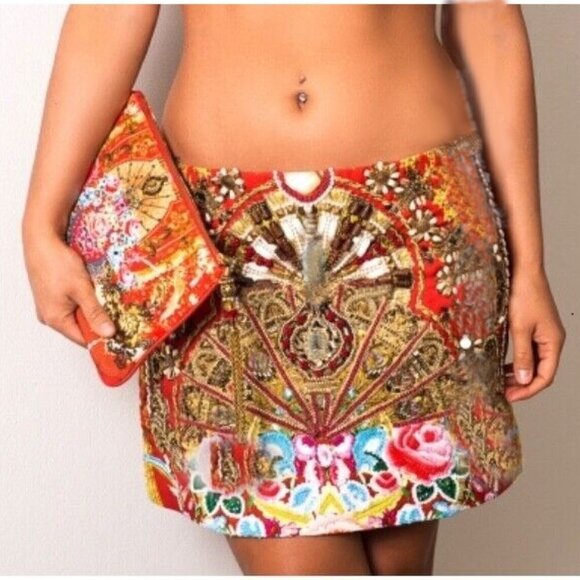 RARE! Camilla Cameos Dance Mini Skirt Beaded Embellished Size 1 Small b132